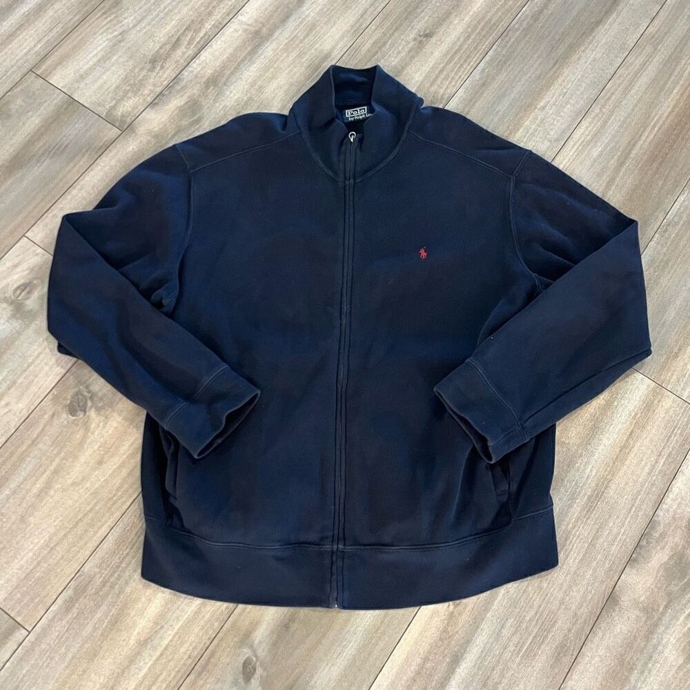 Polo Ralph Lauren Mens XL Navy Blue Full Zip Mock Neck Sweatshirt Jacket Pony